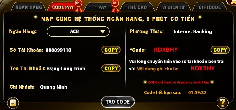 Nhiều phương thức nạp X8 Club