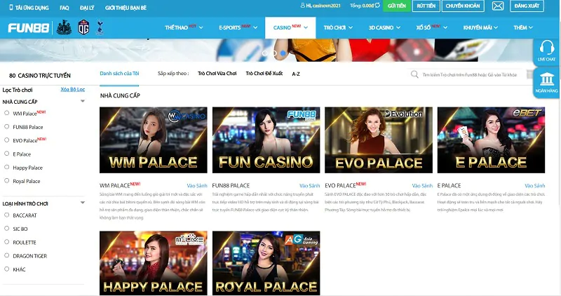 Sòng casino live của nhà cái Fun88