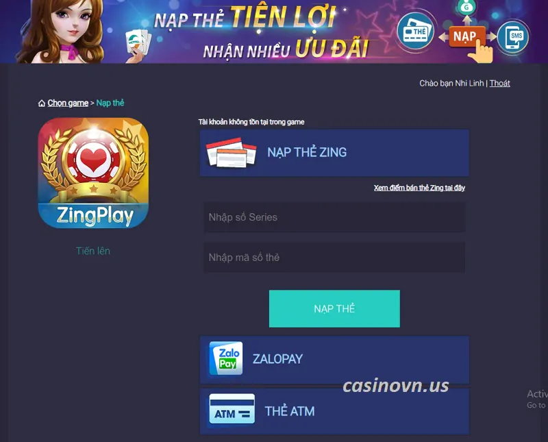 Nạp tiền Zing Play