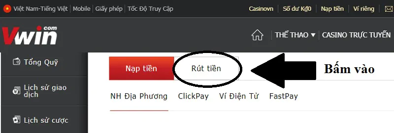 Rút tiền Vwin