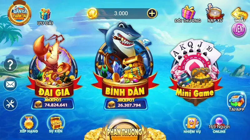 Giao diện sinh động của cổng game Bắn Cá Thần Tài