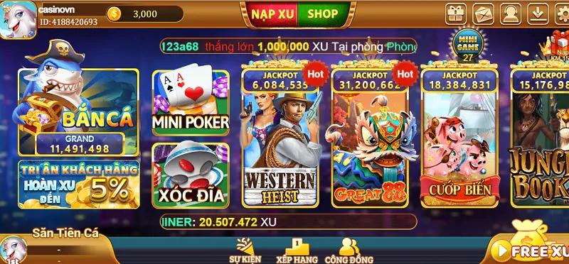 Giao diện đẹp lạ của cổng game XuVang777