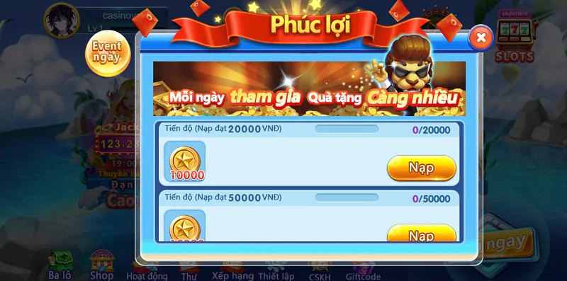 Tham gia event ngày nhận thưởng hấp dẫn tại cổng game BanCaH5