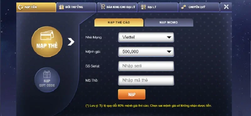 Nạp tiền tại Maxvip