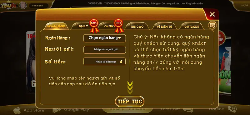 Nạp tiền You88 Club