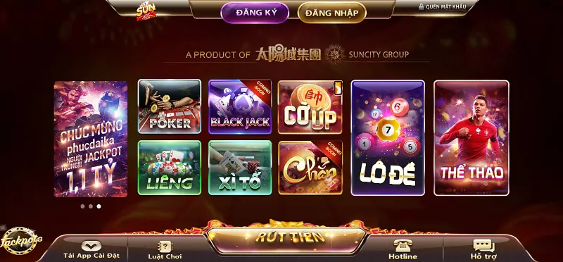 Giao diện thiết kế cổng game đổi thưởng Sunvin thân thiện người dùng