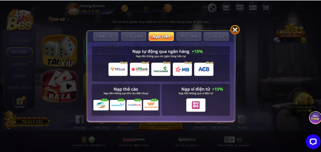 Các phương thức thanh toán mà cổng game cung cấp cho khách hàng