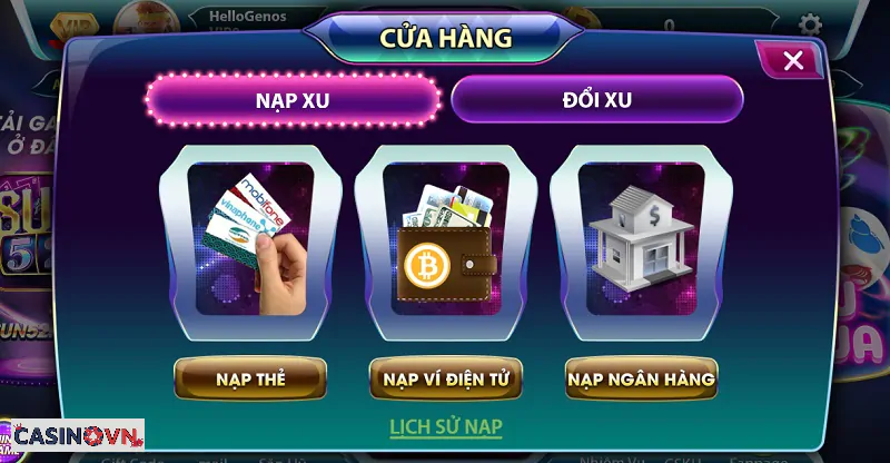 Quy trình nạp tiền cơ bản tại cổng game Sun52