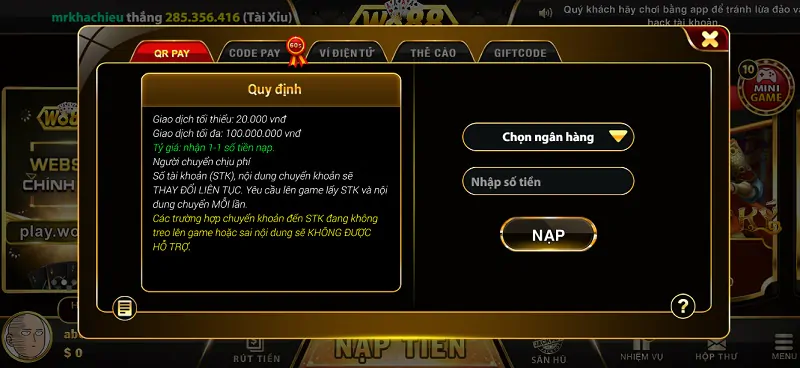 Nạp tiền vào tài khoản game qua nhiều cách thức thuận tiện